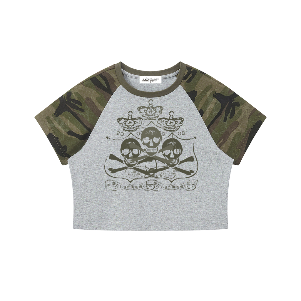 "buried silence" grey camo crop top