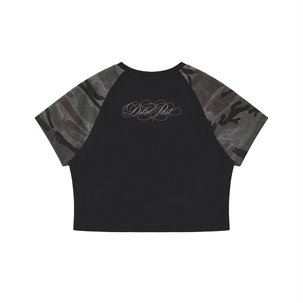 "buried silence" black camo crop top