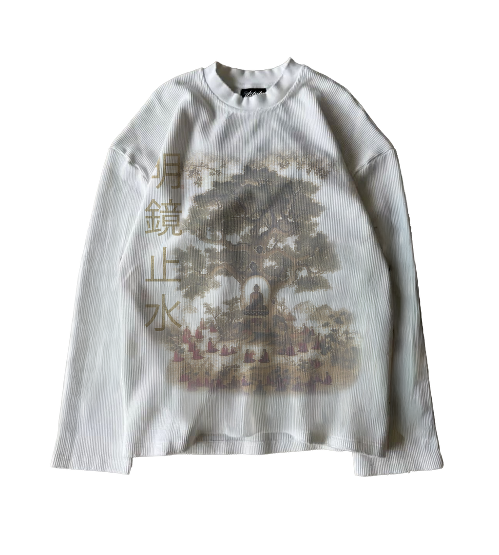 "calm reflection" raw hem thermal